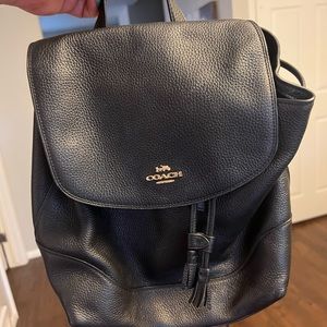genuine black leather coach backpack